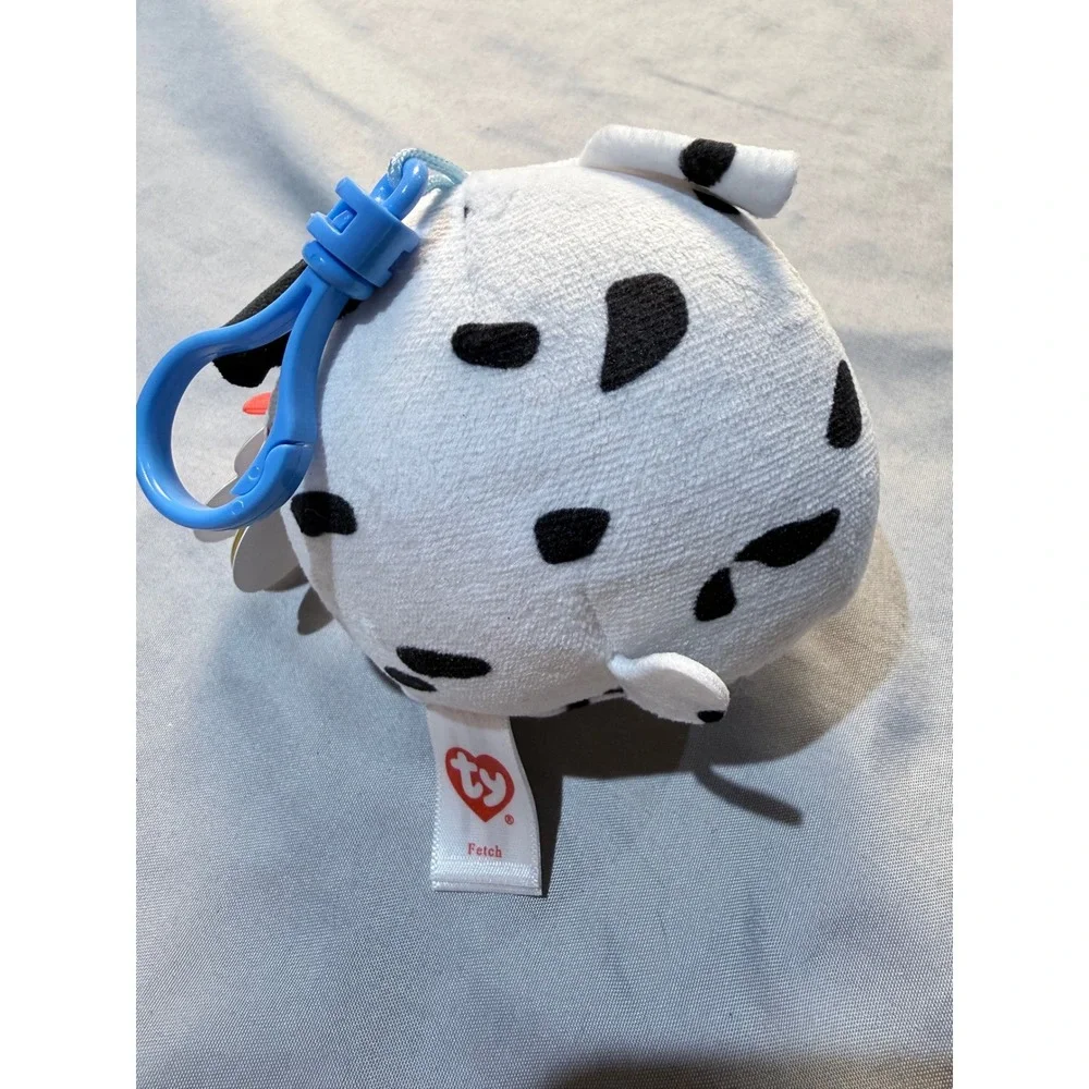 Ty Squish-a-Boos Fetch Dalmatian Dog Plush Backpack Clip 3 inch White Black Spot